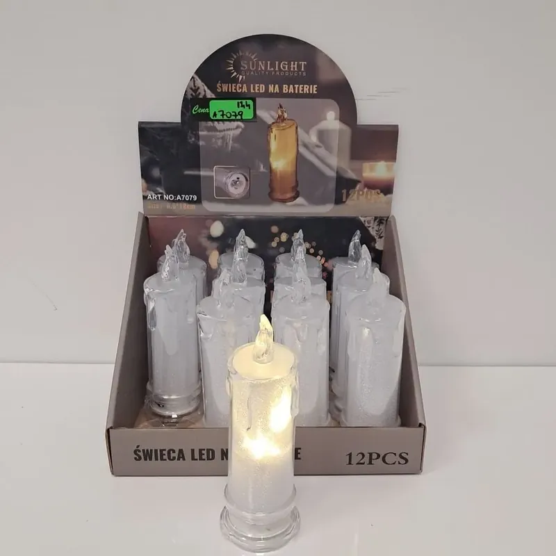 Oferta limitowana Świeca LED na baterie Sunlight A7079 brokatowa 5,5x18cm 12szt