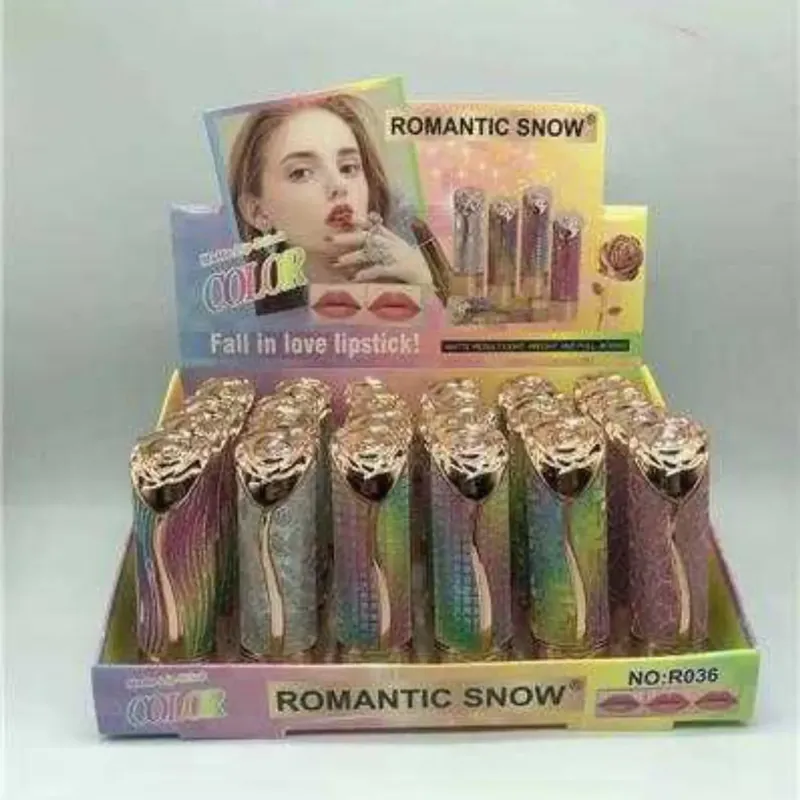 Pomadka Romantic Snow R036, ozdobne etui, tęczowy efekt, 24 szt. Nowy