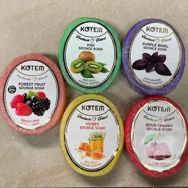 Mydełka Naturalne z Gąbką 125g KOTEM Mix Zapachów 12szt Nowy