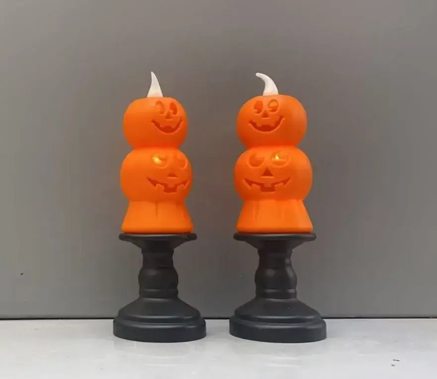 Najlepsza cena Dekoracja LED Halloween Podwójna Dynia na Czarnym Stojaku 12 szt.