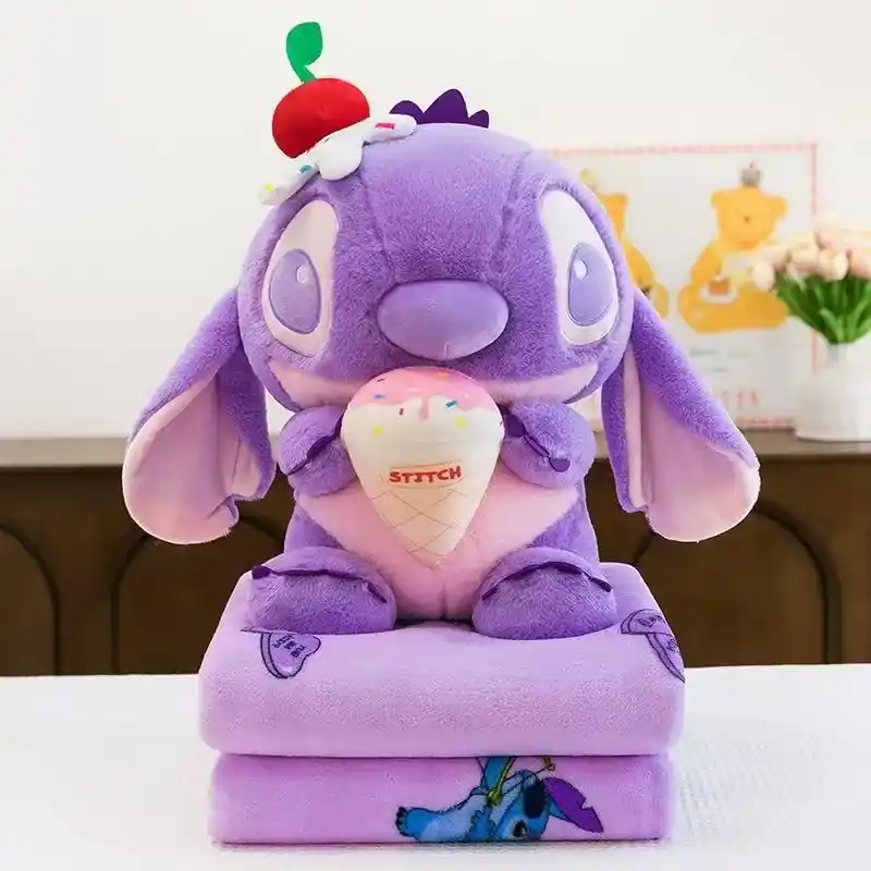 Darmowy zwrot Maskotka Stitch fioletowa z lodem na kocyku - zestaw 2w1