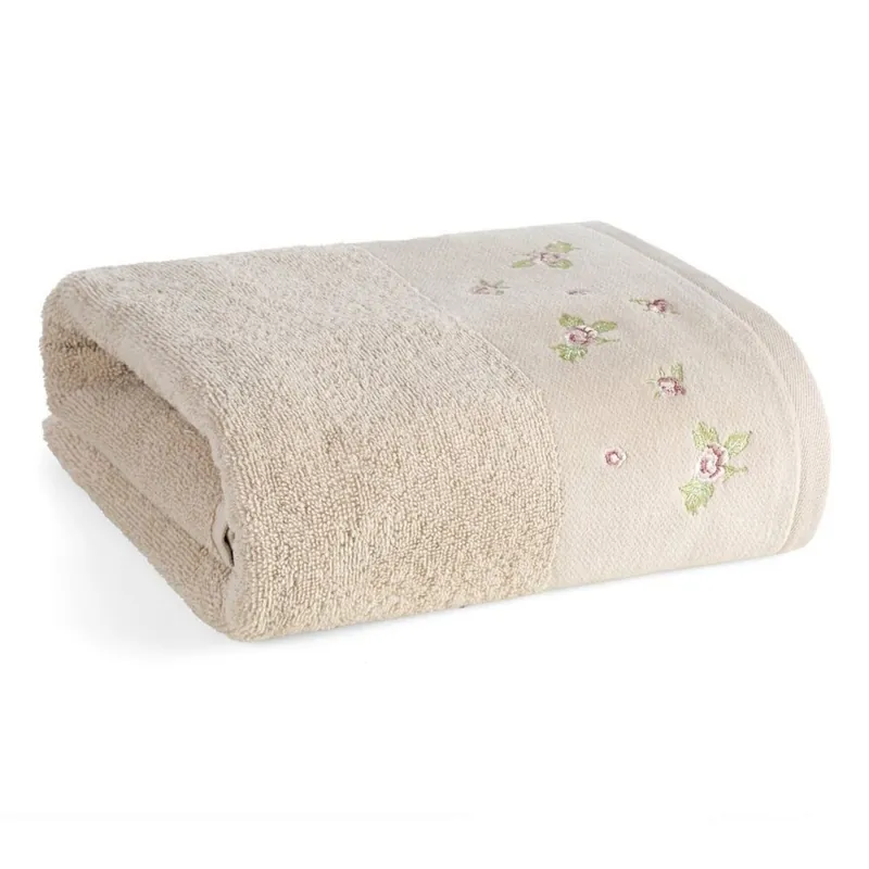 Ograniczona ilość Ręcznik DALIA kwiatowy haft 50x90 cm beż