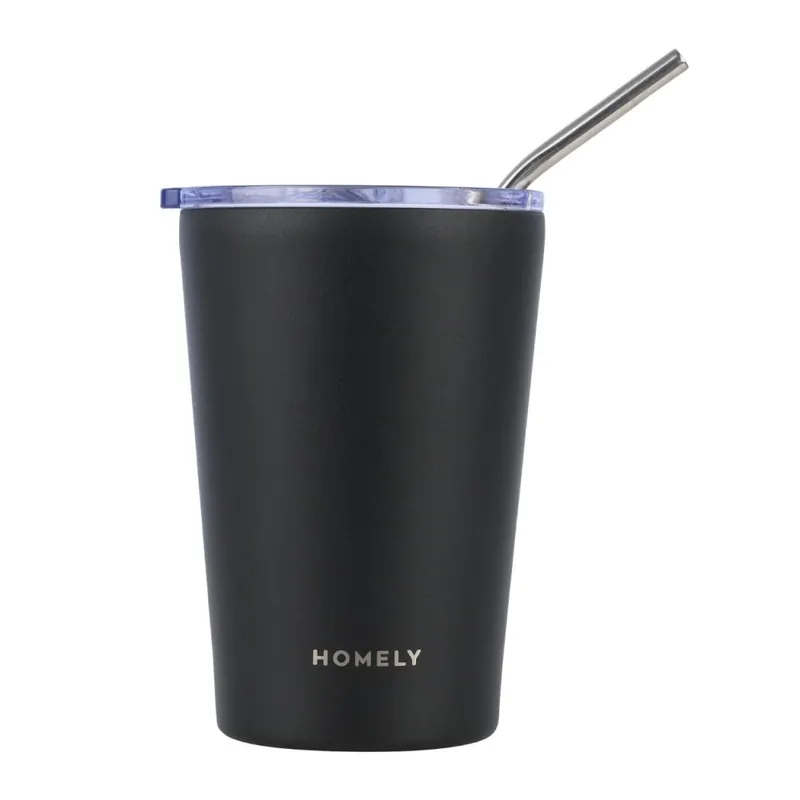 Czarny kubek termiczny ze słomką 400 ml Midnight Black Wyjątkowa oferta