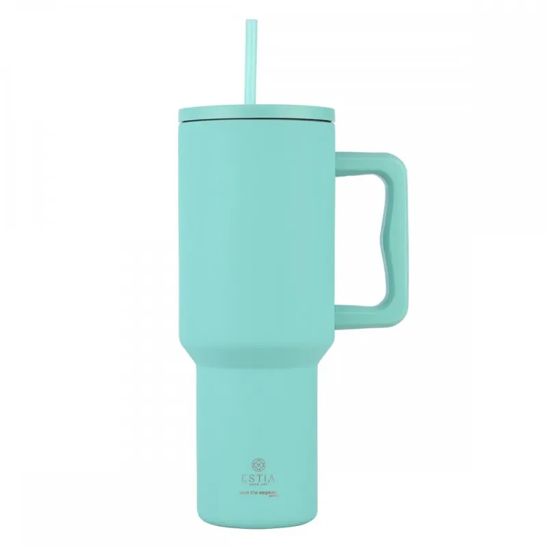 Bezpieczne zakupy Miętowy kubek termiczny ze słomką 1200 ml Bermuda Green