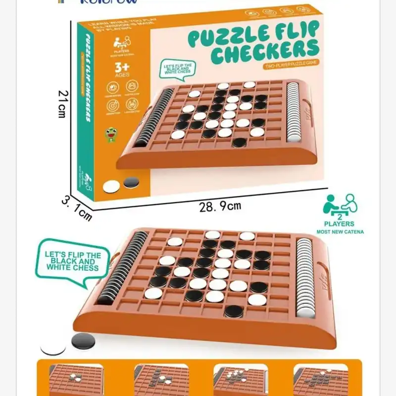 Gra logiczna Puzzle Flip Checkers 28,9x21cm - 2 graczy Łatwy zwrot