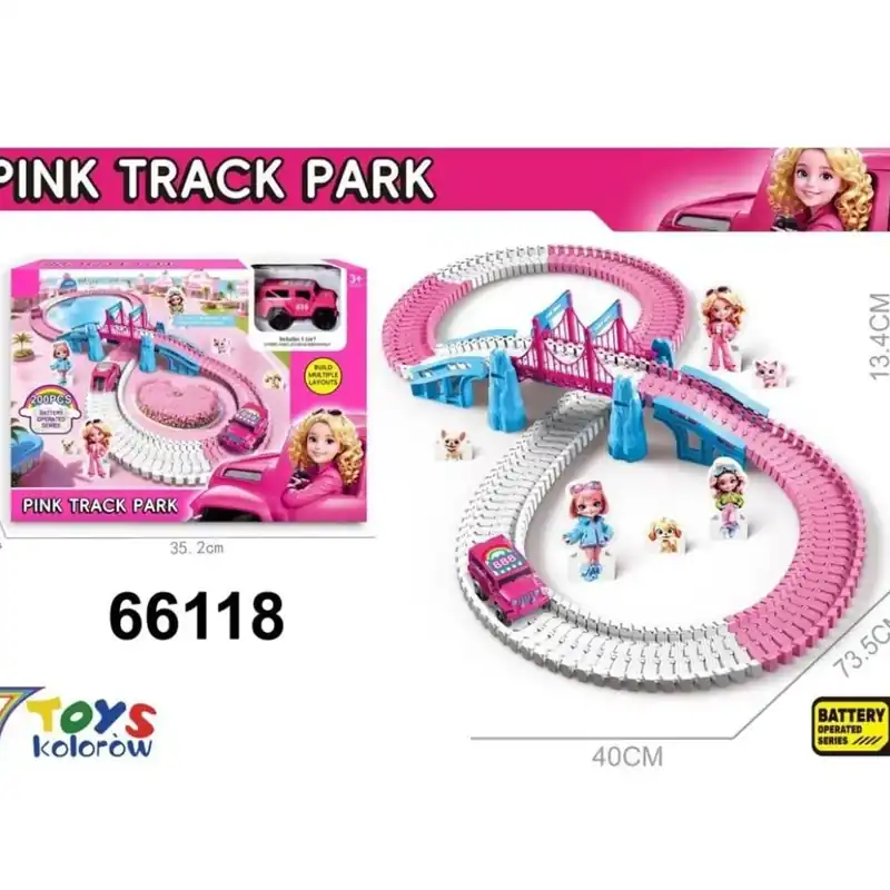 Zabawki Pink Track Park - Elastyczny Tor Wyścigowy 200 el. z Autkiem Wybór klientów