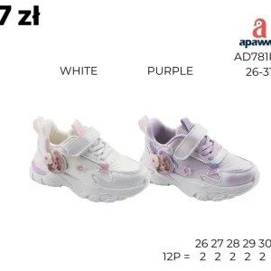 Bestseller Buty sportowe dziecięce Apawwa AD781P-1, WHITE/PURPLE, 26-31, na rzepy