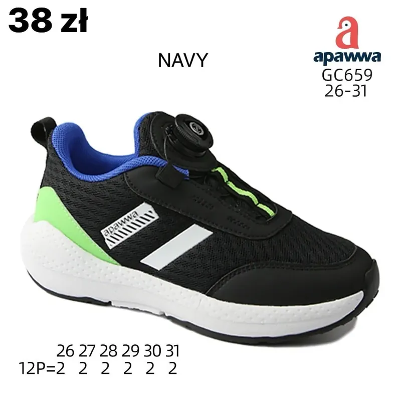 Buty Sportowe Dziecięce Apawwa GC659 Navy Rozmiary 26-31 z Pokrętłem Bezpieczne zakupy