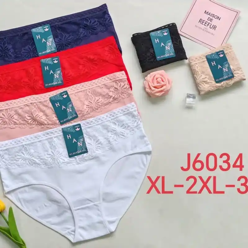Majtki damskie bawełniane z koronką HAN J6034 XL-3XL 24szt Premium