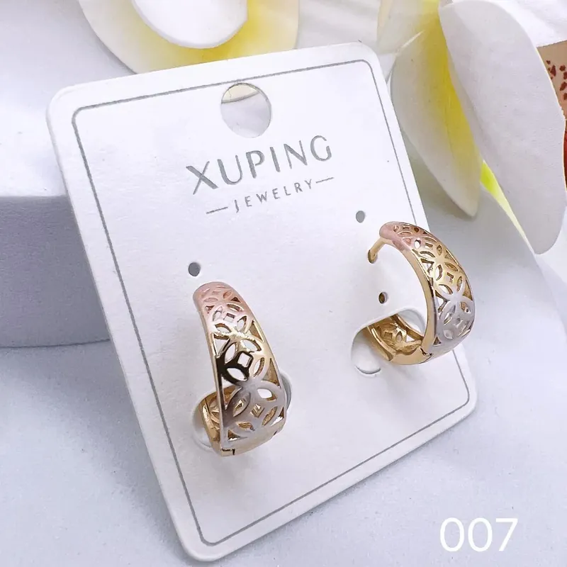 Kolczyki damskie Xuping hoops różowe-złote-srebrne Oferta limitowana