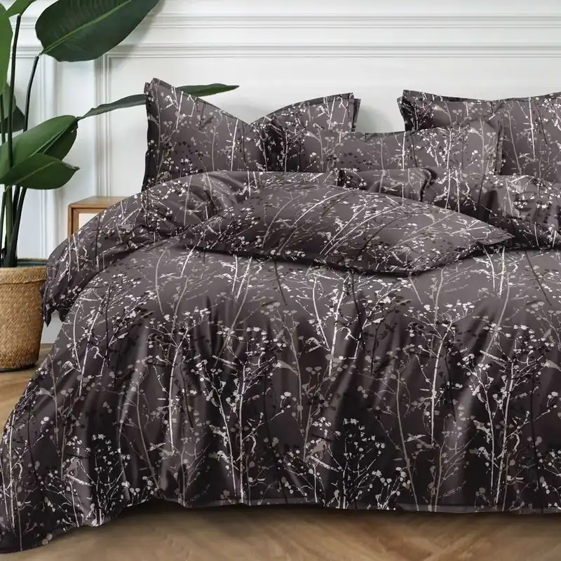 Sprawdź teraz Pościel 200x220 cm 4cz. szara z wzorem kwiatowym