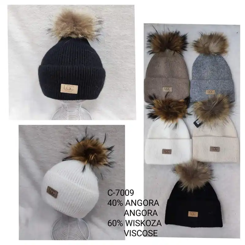 Czapki damskie z pomponem 40% angora 60% wiskoza C-7009 Oferta czasowa