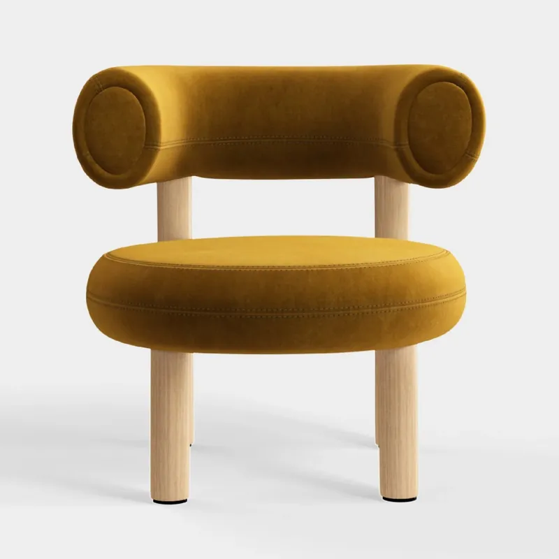 Łatwy zwrot Fotel Fat Natural Wood - Gold Velvet Tom Dixon