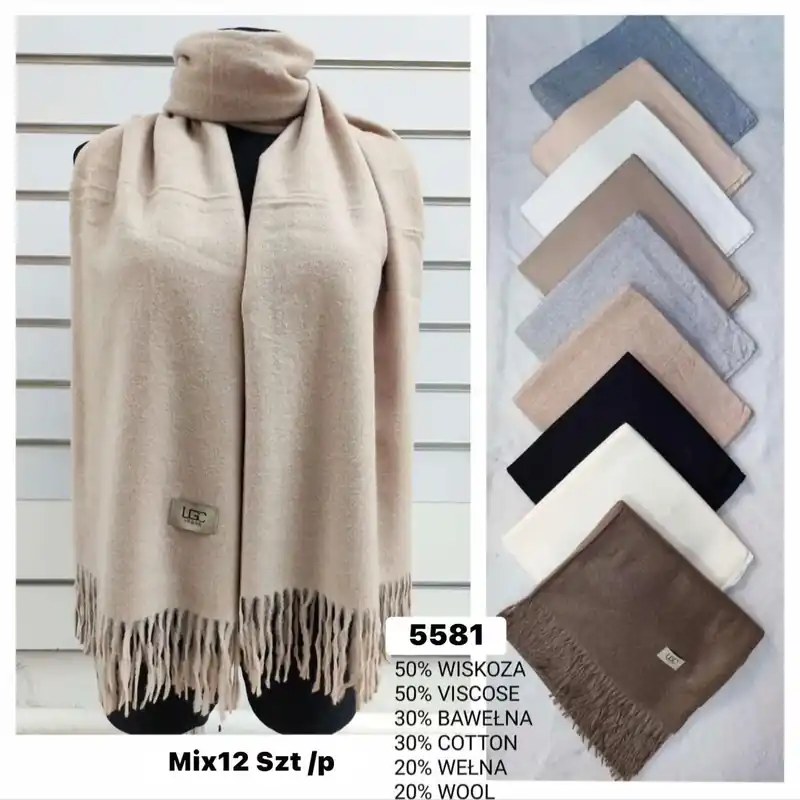 Szaliki damskie 50% wiskoza 30% bawełna 20% wełna Mix 12 szt Zamów dziś