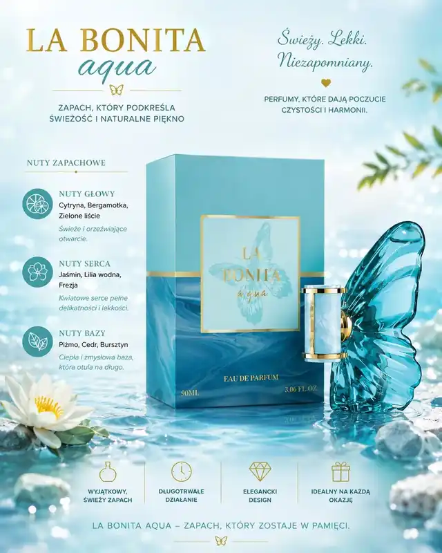 Niska cena La Bonita Aqua Eau de Parfum 90ml świeży cytrusowo-kwiatowy