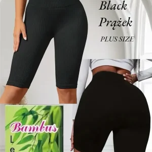 Spodenki Bambusowe Legginsy Czarne Prążkowane 2XL-5XL Plus Size Kup teraz
