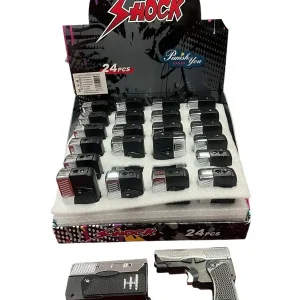 Rabat Zapalniczka Brelok Pistolet Shock Metaliczna Czarna 24 szt.