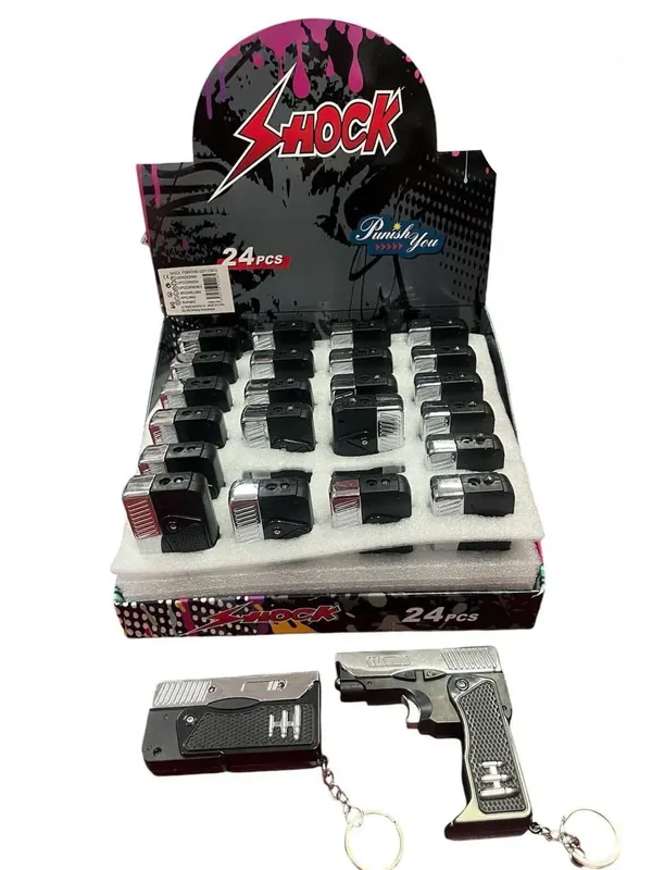 Rabat Zapalniczka Brelok Pistolet Shock Metaliczna Czarna 24 szt.