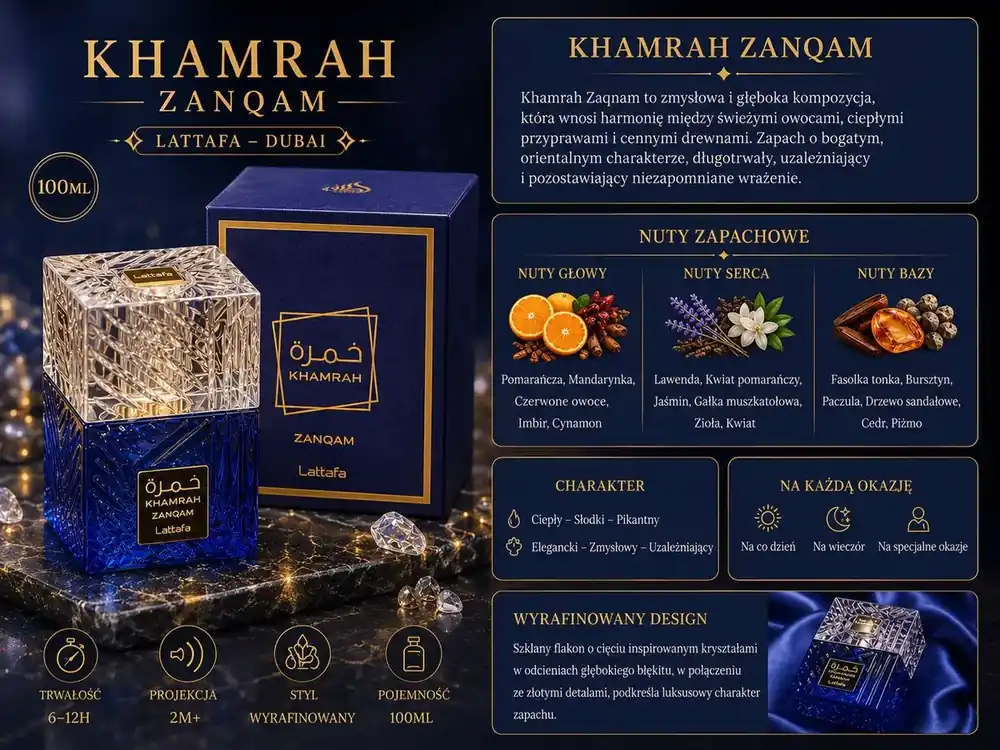 Woda perfumowana Lattafa Khamrah Zanqam 100ml Orientalna Darmowy zwrot