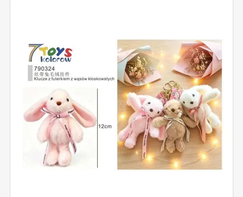 Darmowa dostawa Brelok Pluszowy Królik Różowy 12cm z Wstążką