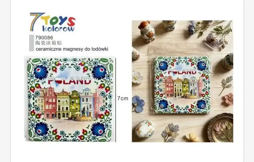Ceramiczny magnes na lodówkę Poland Folk 7x7cm Wyprzedaż