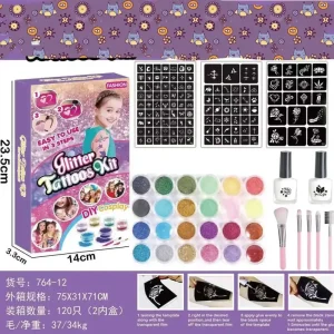 Bezpieczne zakupy Zestaw Glitter Tattoos Kit DIY z brokatem i szablonami