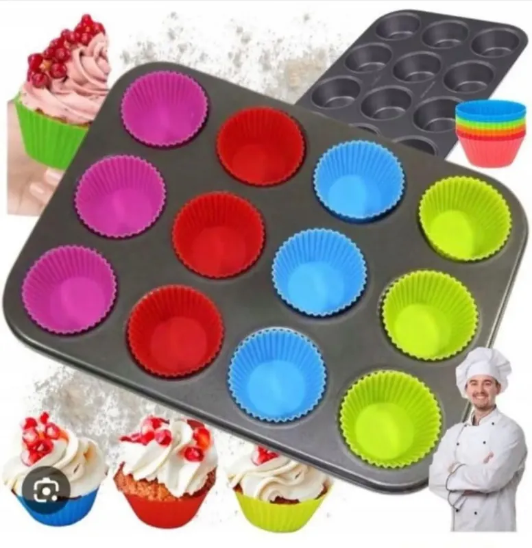 Zamów teraz Silikonowe Foremki do Muffinek 12szt Kolorowe
