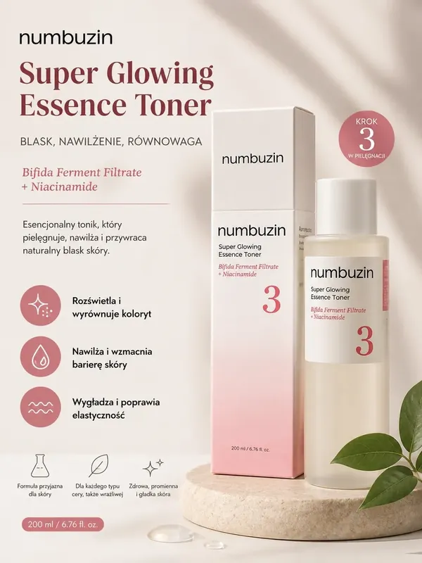 Tonik Numbuzin Super Glowing Essence 200 ml rozświetlający i nawilżający Bezpieczna płatność