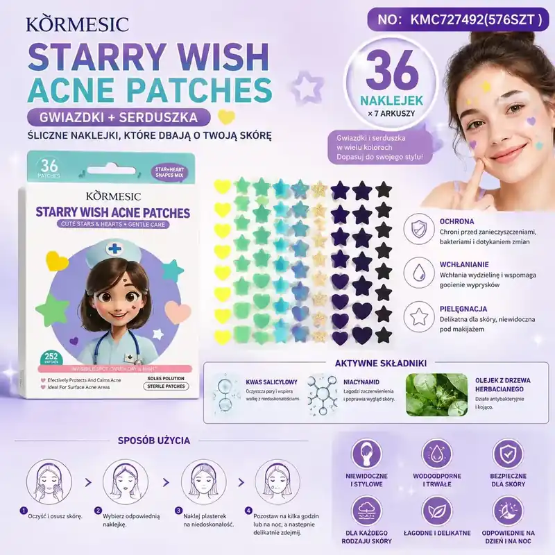 Körmesic Starry Wish Acne Patches kolorowe plastry na trądzik 36 szt W Tylko dziś