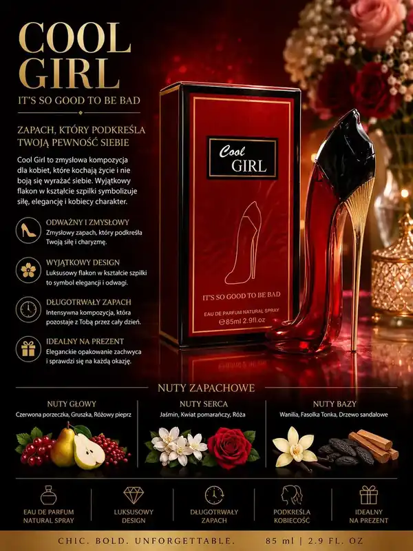 Cool Girl Perfumy Damskie 85 ml Flakon Szpilka Czerwony WK50626-42 Tylko do końca tygodnia